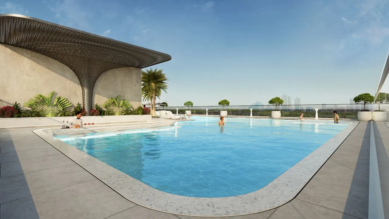 Heritage Collection 1 — official rooftop saltwater pool with perforated canopy