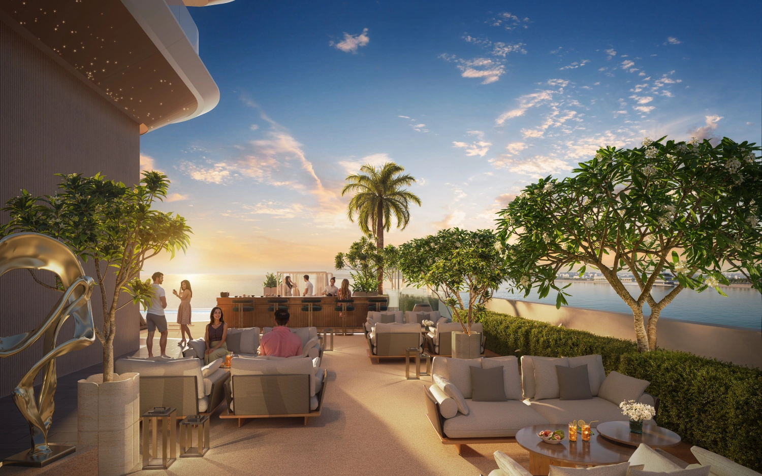 Hilton Residences — outdoor alfresco lounge amenity render
