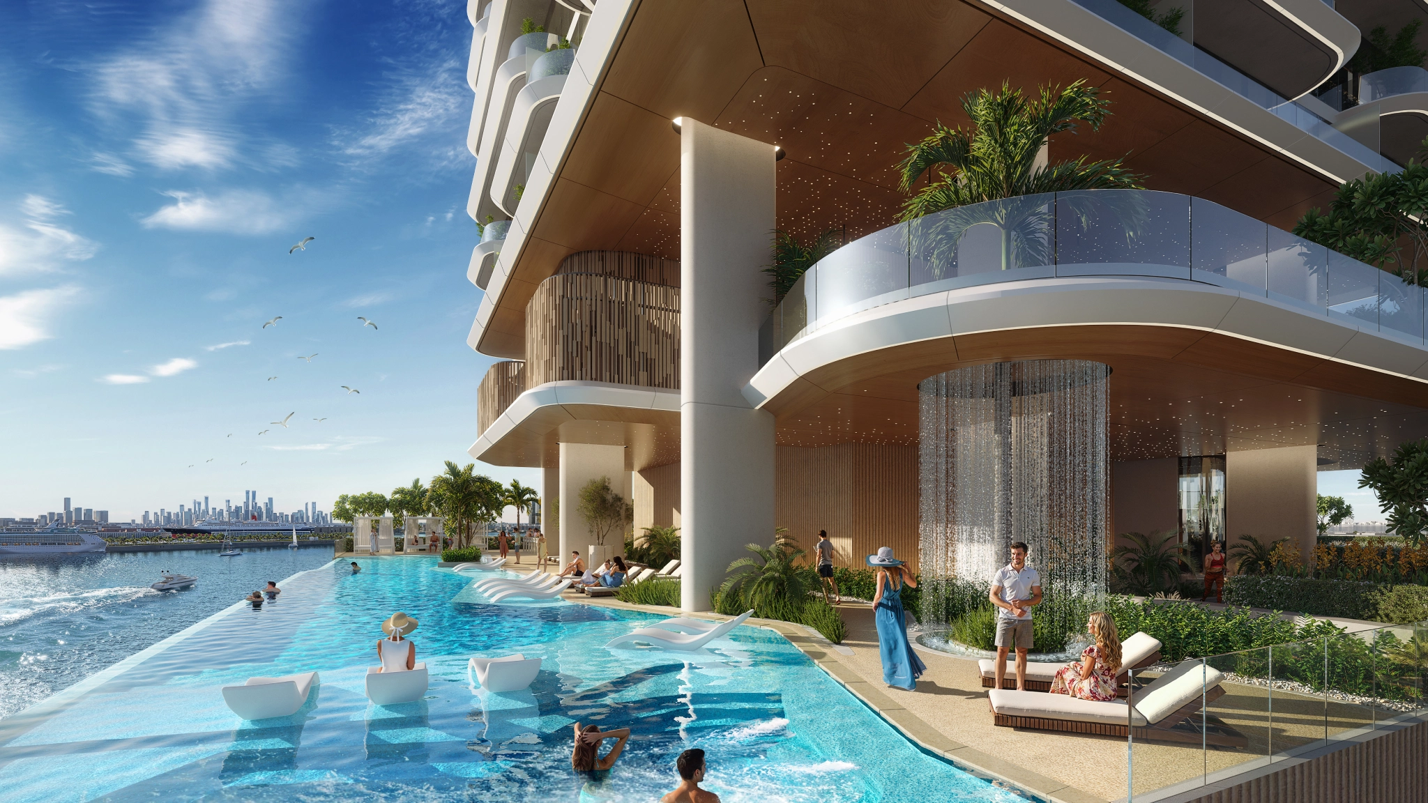 Hilton Residences — infinity outdoor pool amenity render