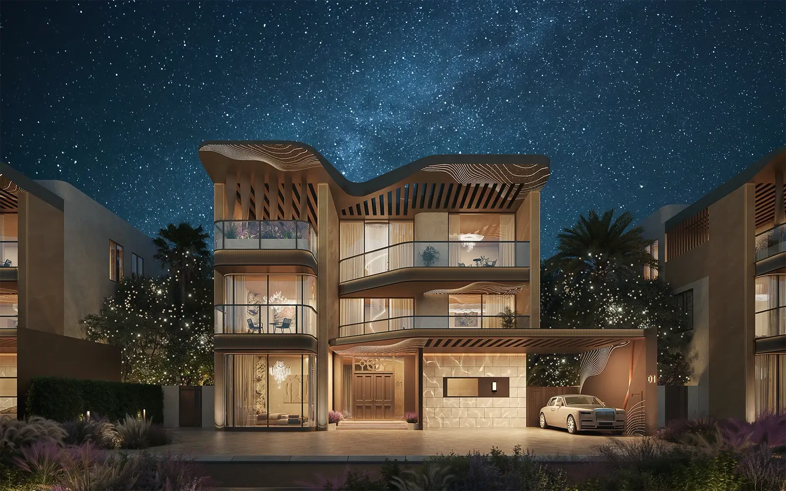Knightsbridge 2 — official marketing night still of a Phase 2 signature villa facade