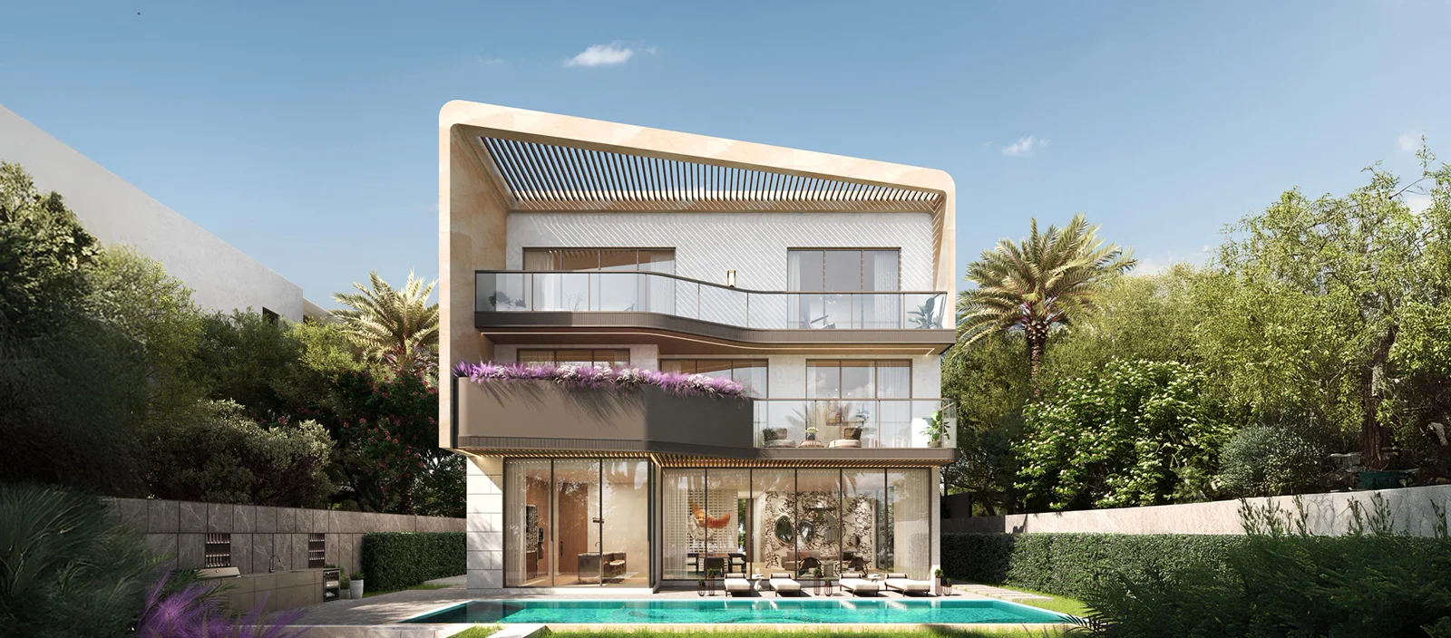 Knightsbridge — official marketing still of The Balmoral 6-bedroom villa rear elevation with pool