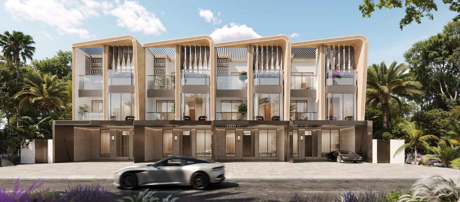 Knightsbridge — official marketing still of The Highclere 4-bedroom townhouse front elevation