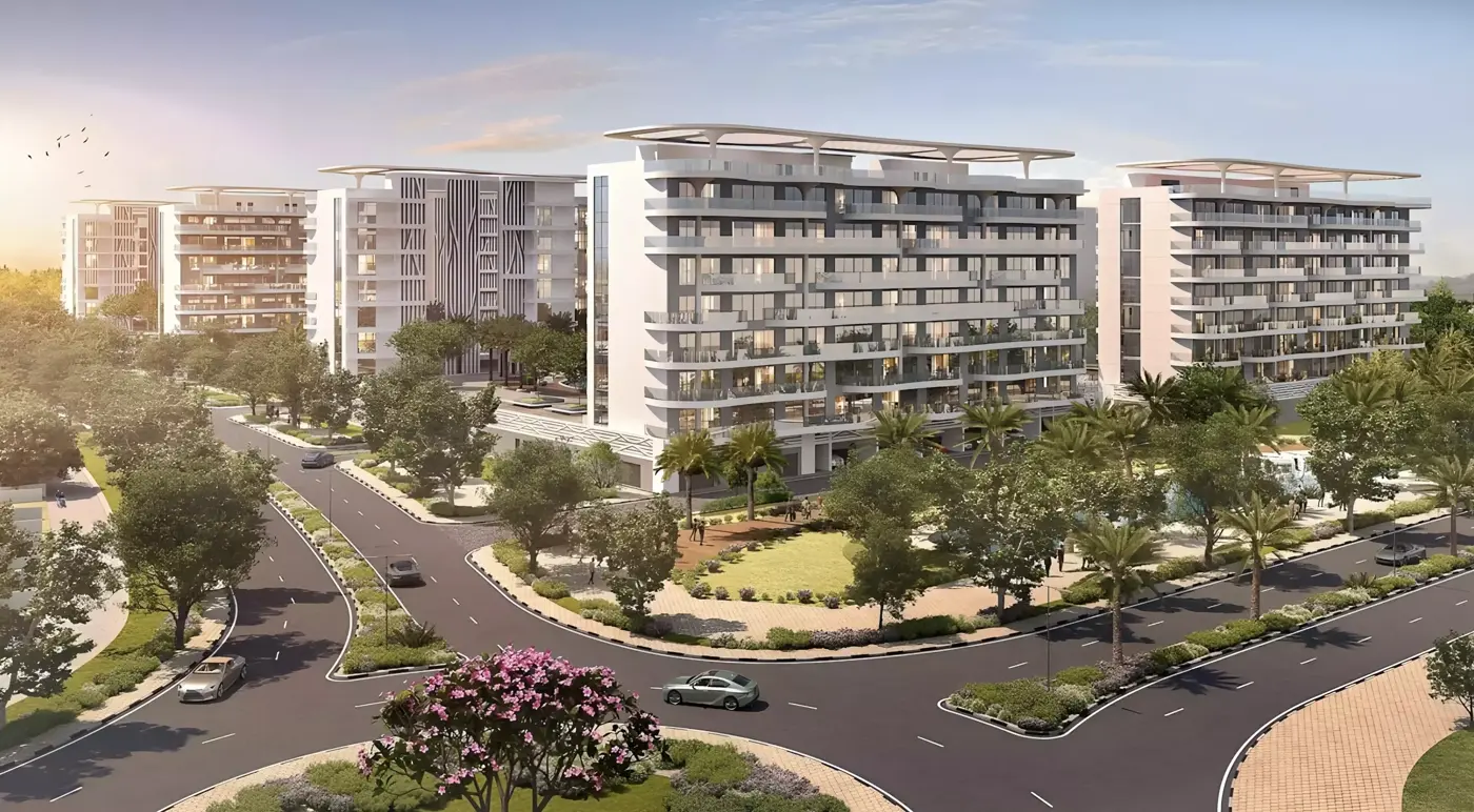 Lagoon Views 11 at DAMAC Lagoons — marketing lifestyle exterior of mid-rise residential massing