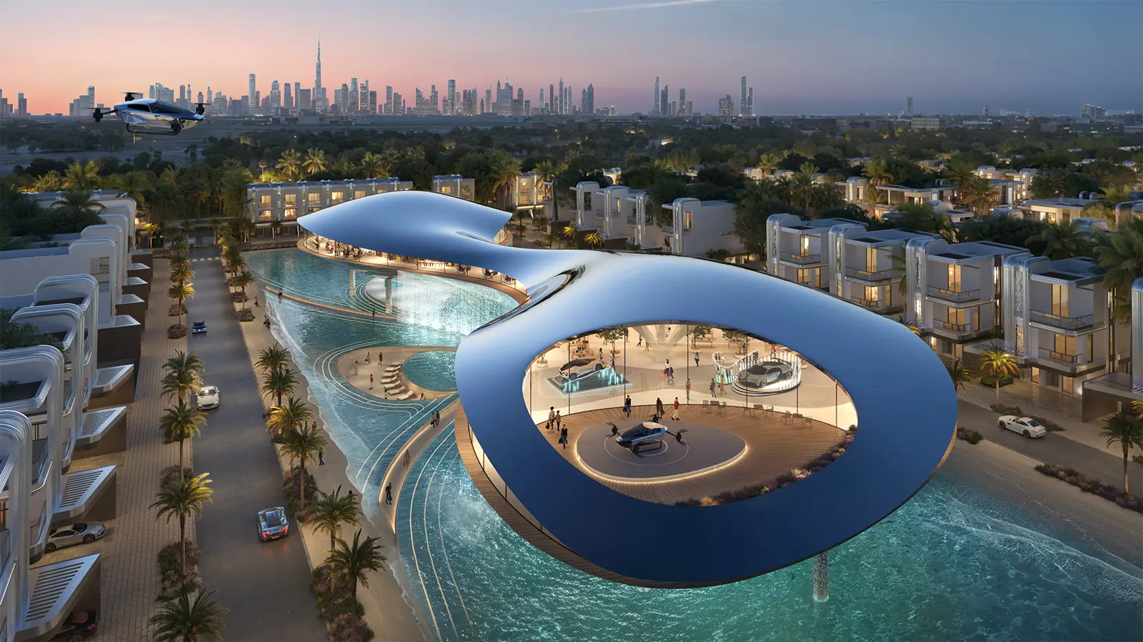 LEOS Royal — official marketing aerial of the community centre pavilion