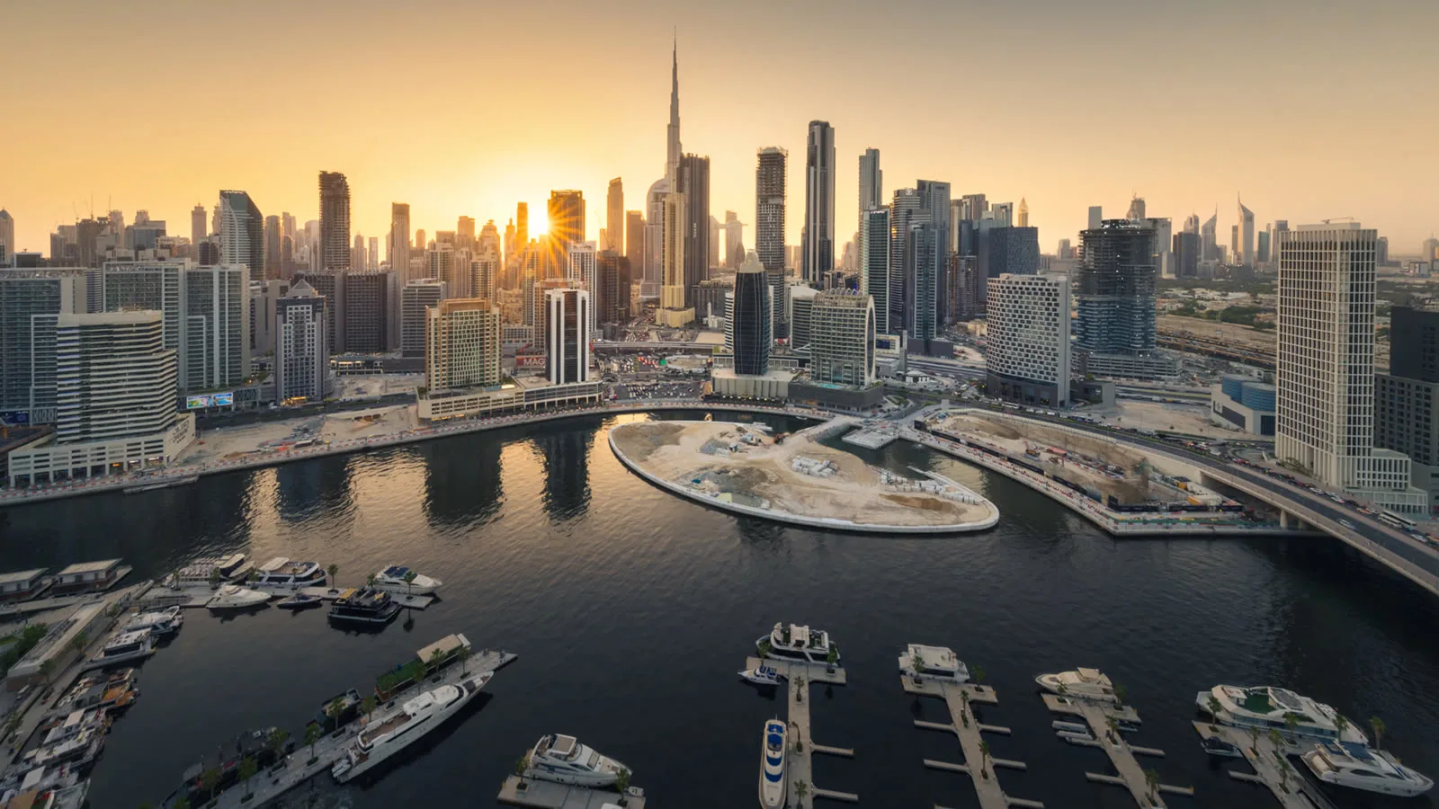 Marasi Bay Island — Omniyat acquisition vision hero still with waterfront island massing