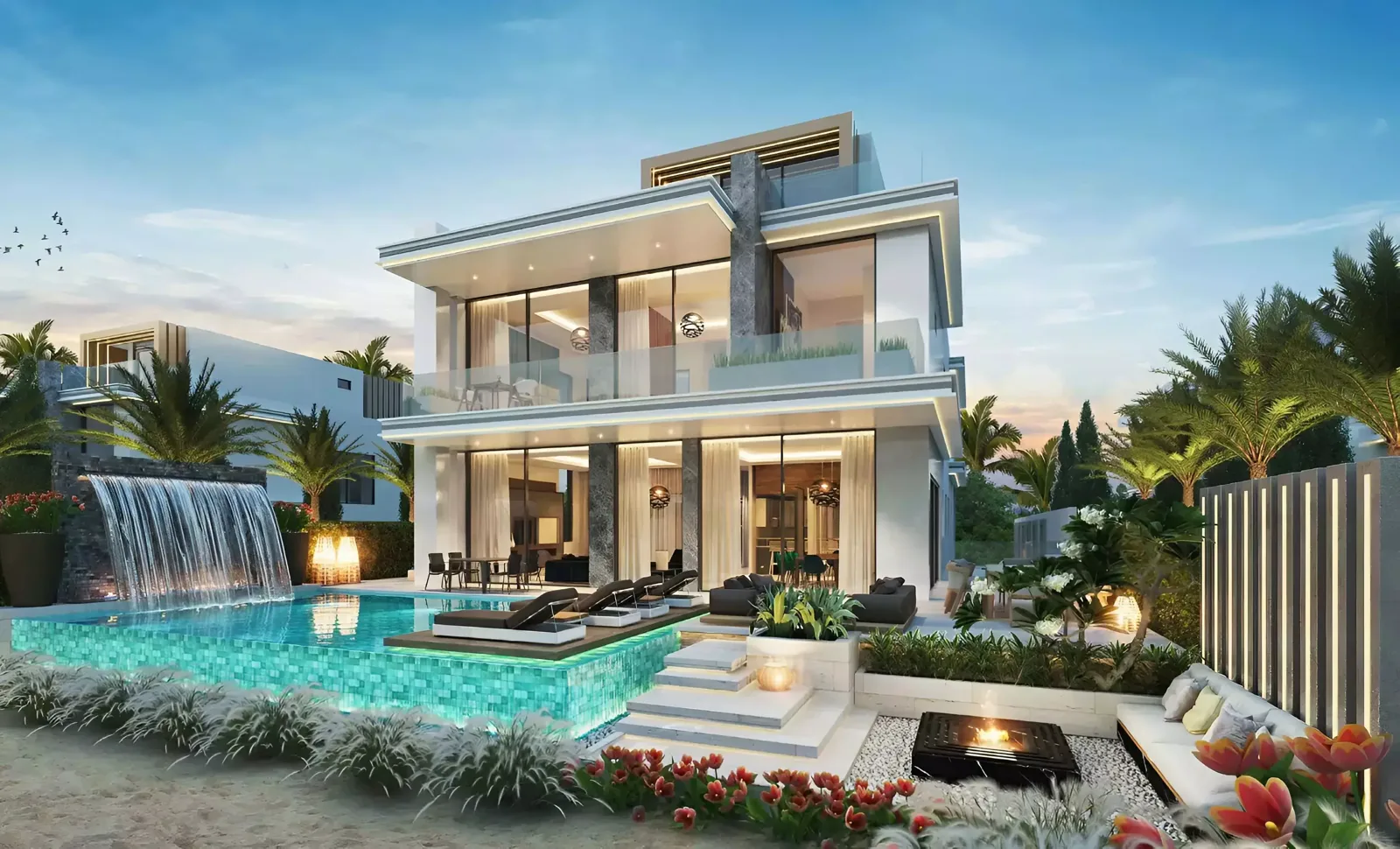 DAMAC Islands 2 parent — Property Finder marketing still of low-rise waterfront homes