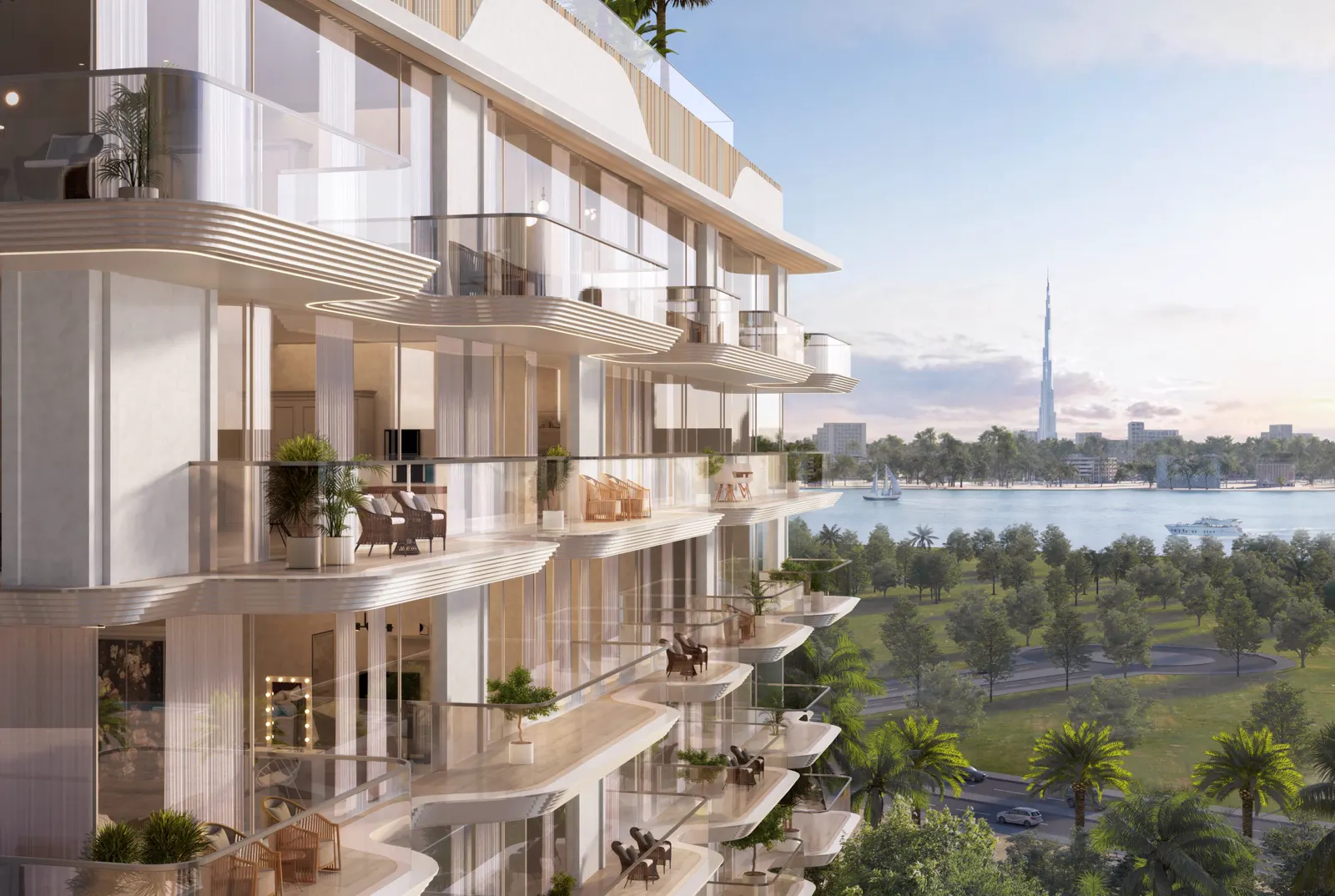 Meriden Beach Residences — official balcony still looking toward water and Downtown Dubai
