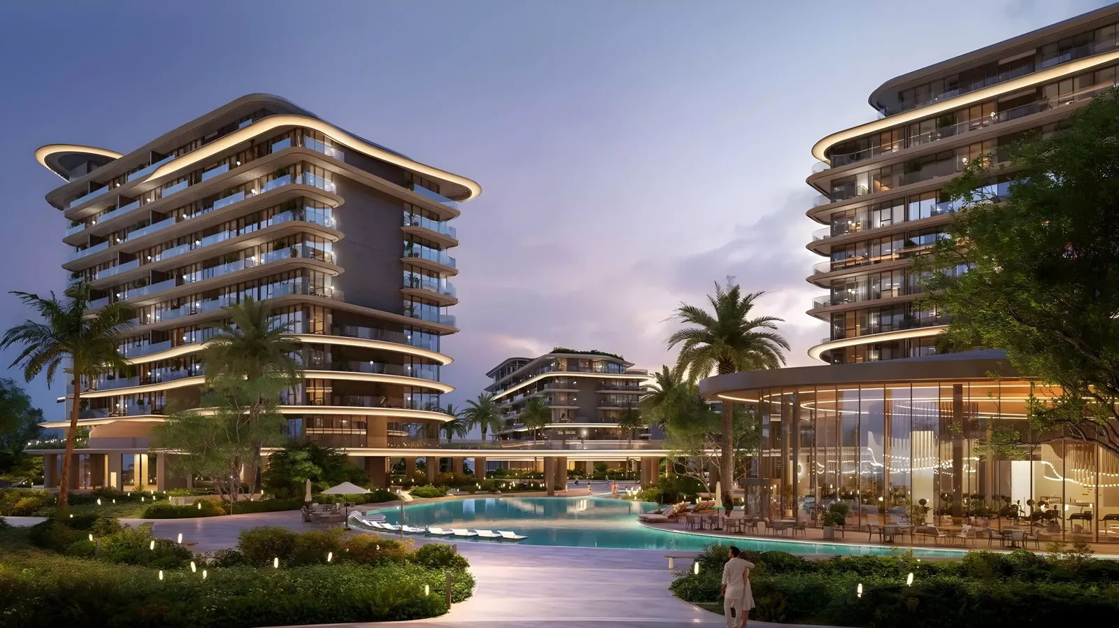 The Meriva Collection aerial marketing still showing multi-building coastal massing
