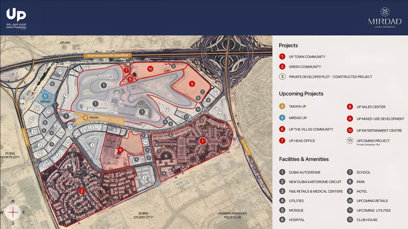 Mirdad Motor City — official masterplan context map near Dubai Autodrome