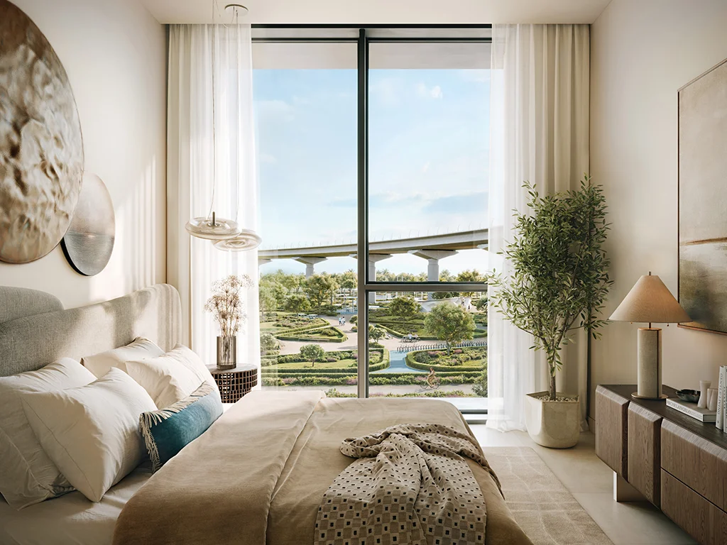Montiva by Vida at Dubai Creek Harbour — interior living marketing render