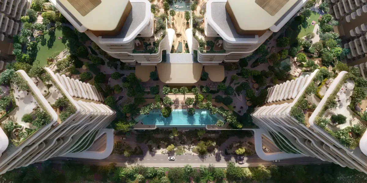 Verdes by Haven — official top-down courtyard and pool marketing still