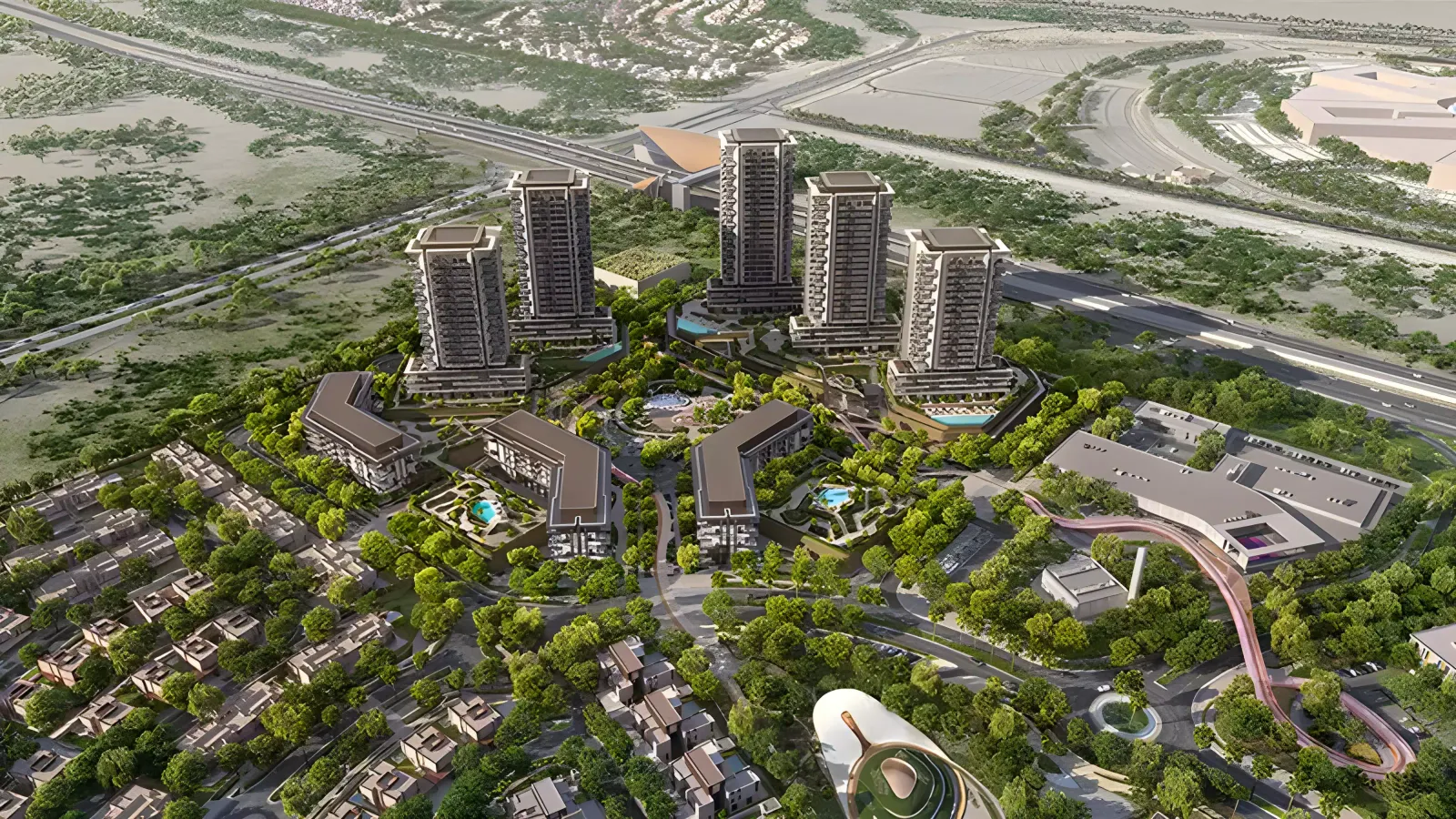 Rise by Athlon — multi-tower aerial of the apartment cluster