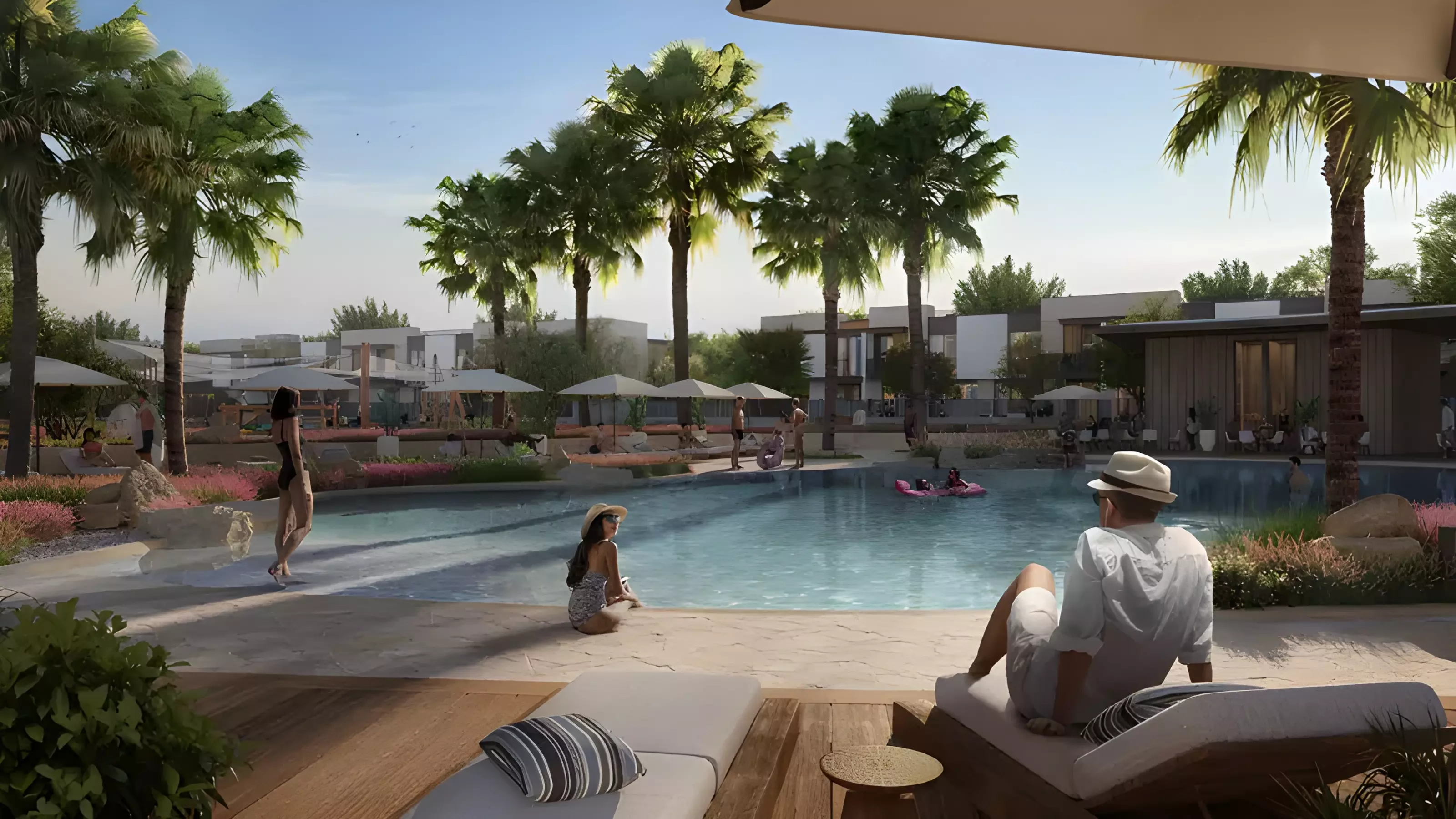 Oasis Haven by Aldar — street-level marketing still of contemporary townhouse façades