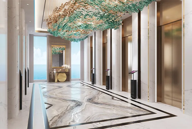 Oceanz by Danube — lift lobby marketing render
