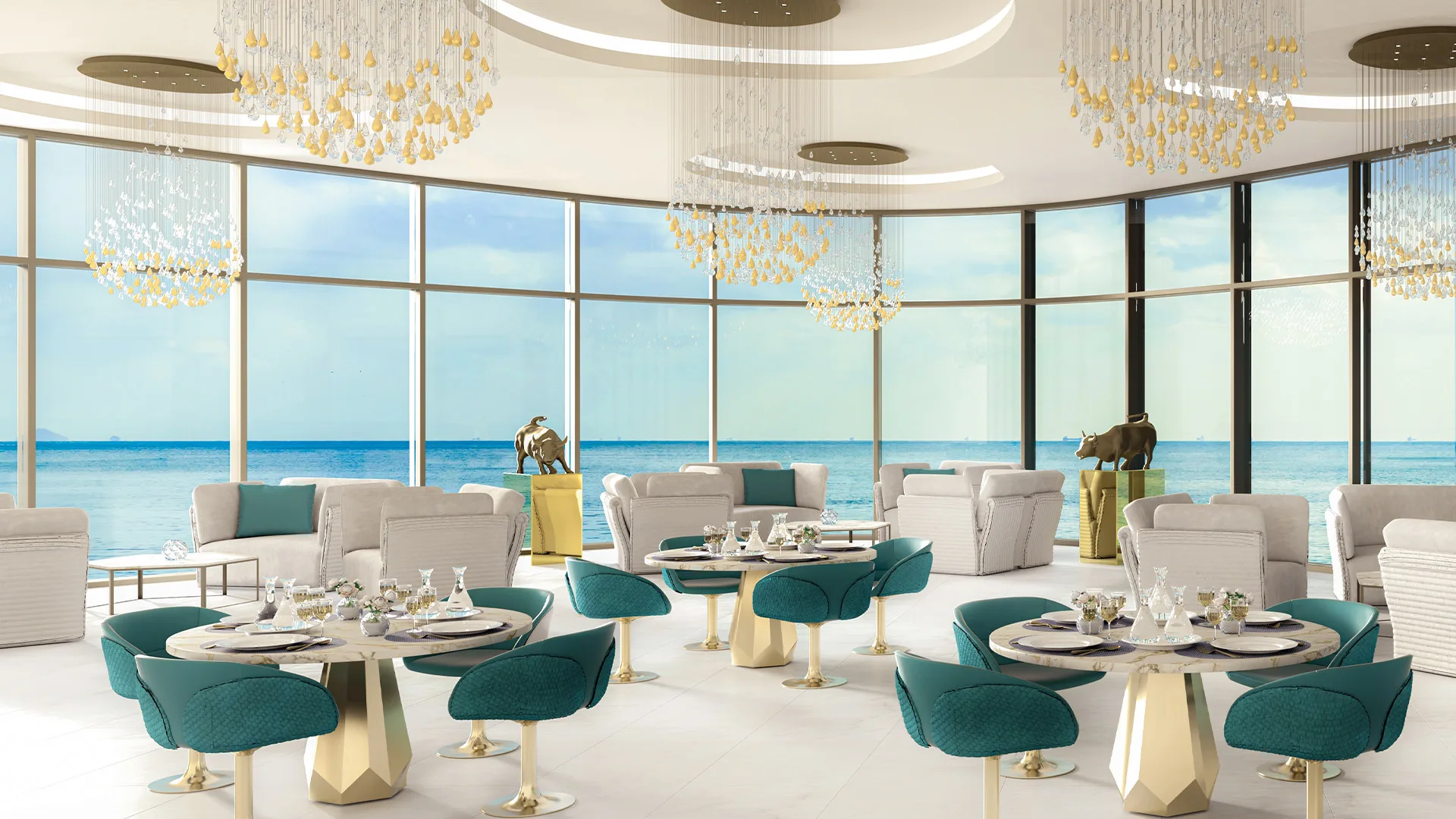 Oceanz by Danube — double-height lobby marketing render