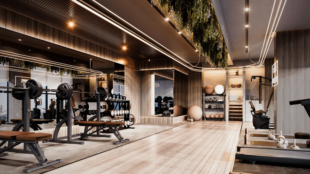 Omya Residences — marketing gym amenity render