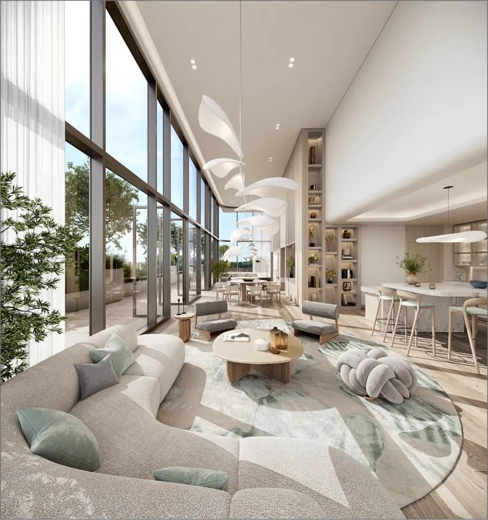 One River Point — residents' lounge interior render