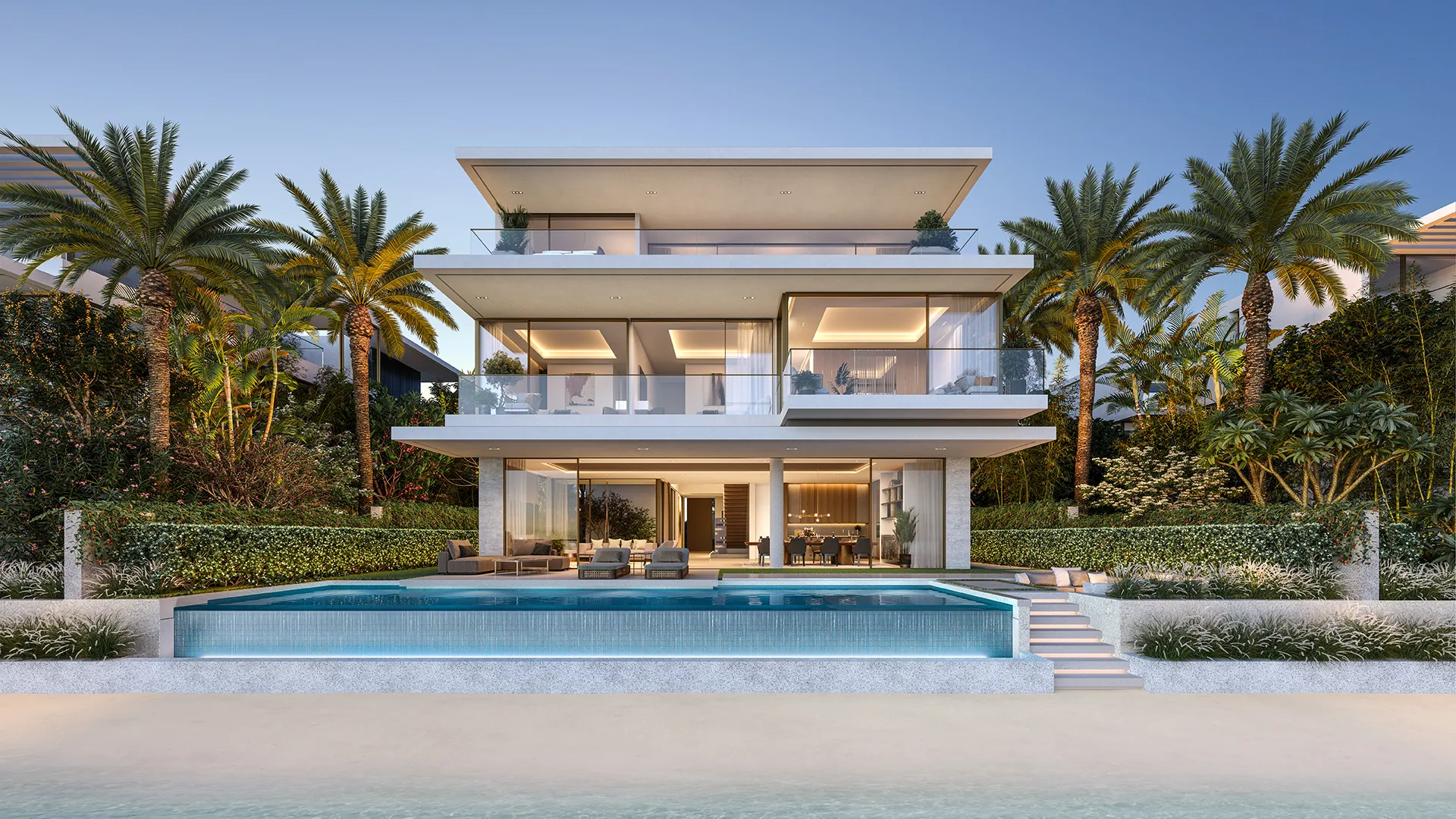 Beach Collection Frond E — Bluejay villa style exterior marketing still (official Palm Jebel Ali site)