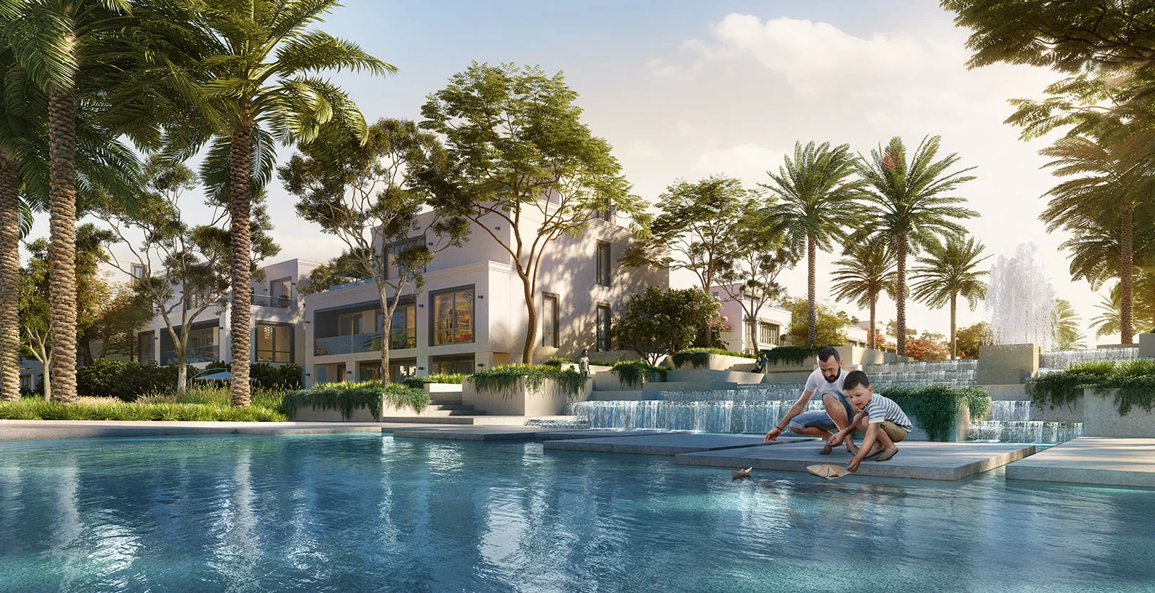 Palmiera — residential waterside streetscape marketing still