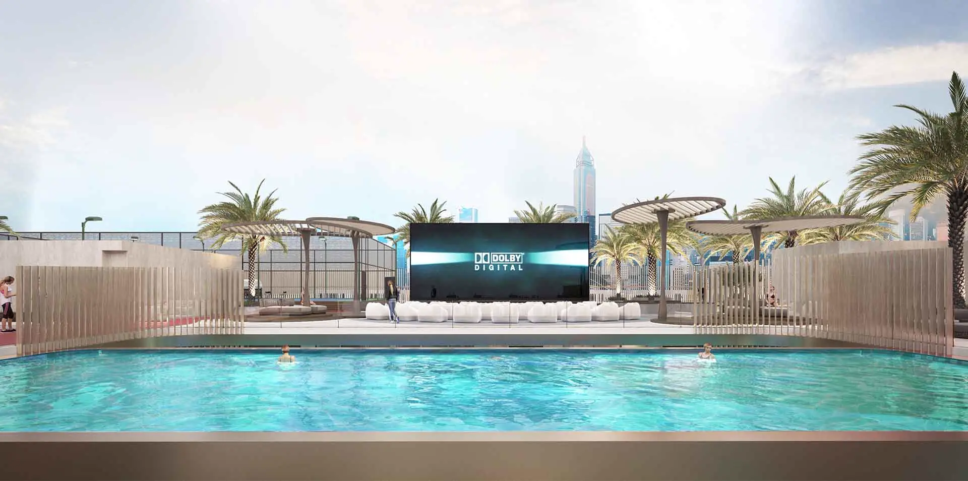 Peace Lagoons 2 — official rooftop cinema screen beside a pool