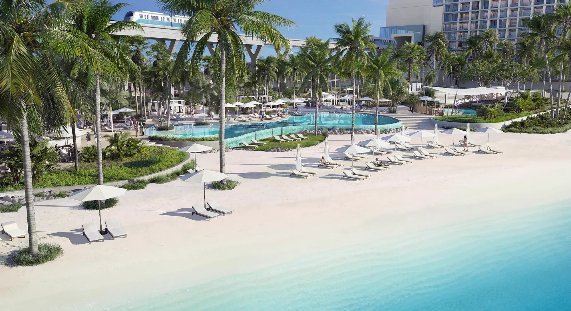 Palm Beach Towers residents' beach, pool deck and tower façades — marketing still associated with Podium Villas launch