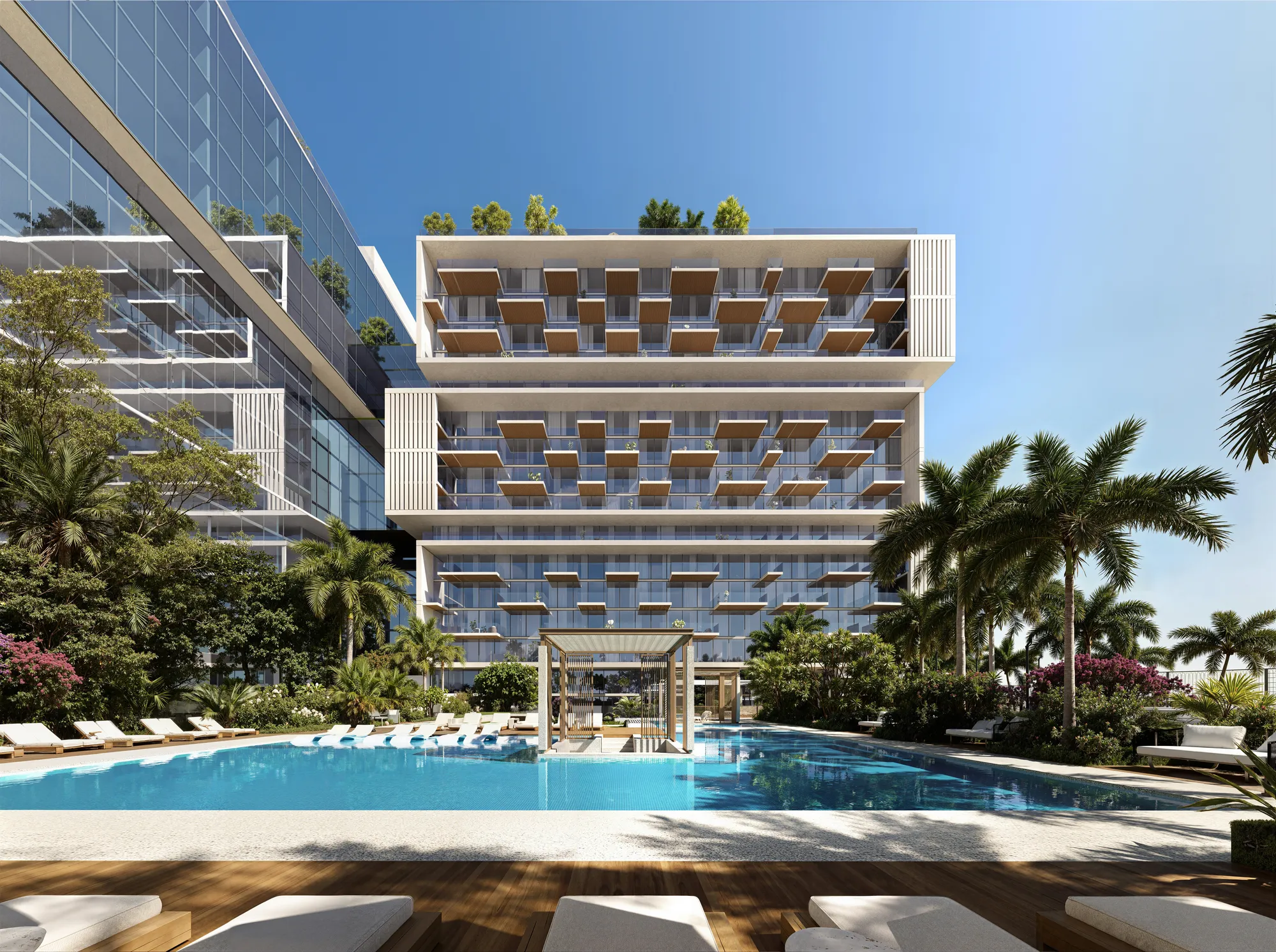 Raw District II — official exterior gallery still of podium and tower form