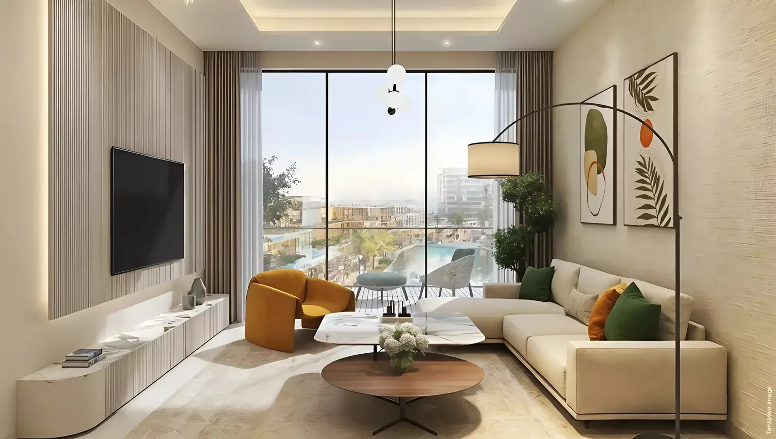Damac Riverside Views Indigo leftover card — marketing interior living room still (not a titled unit)