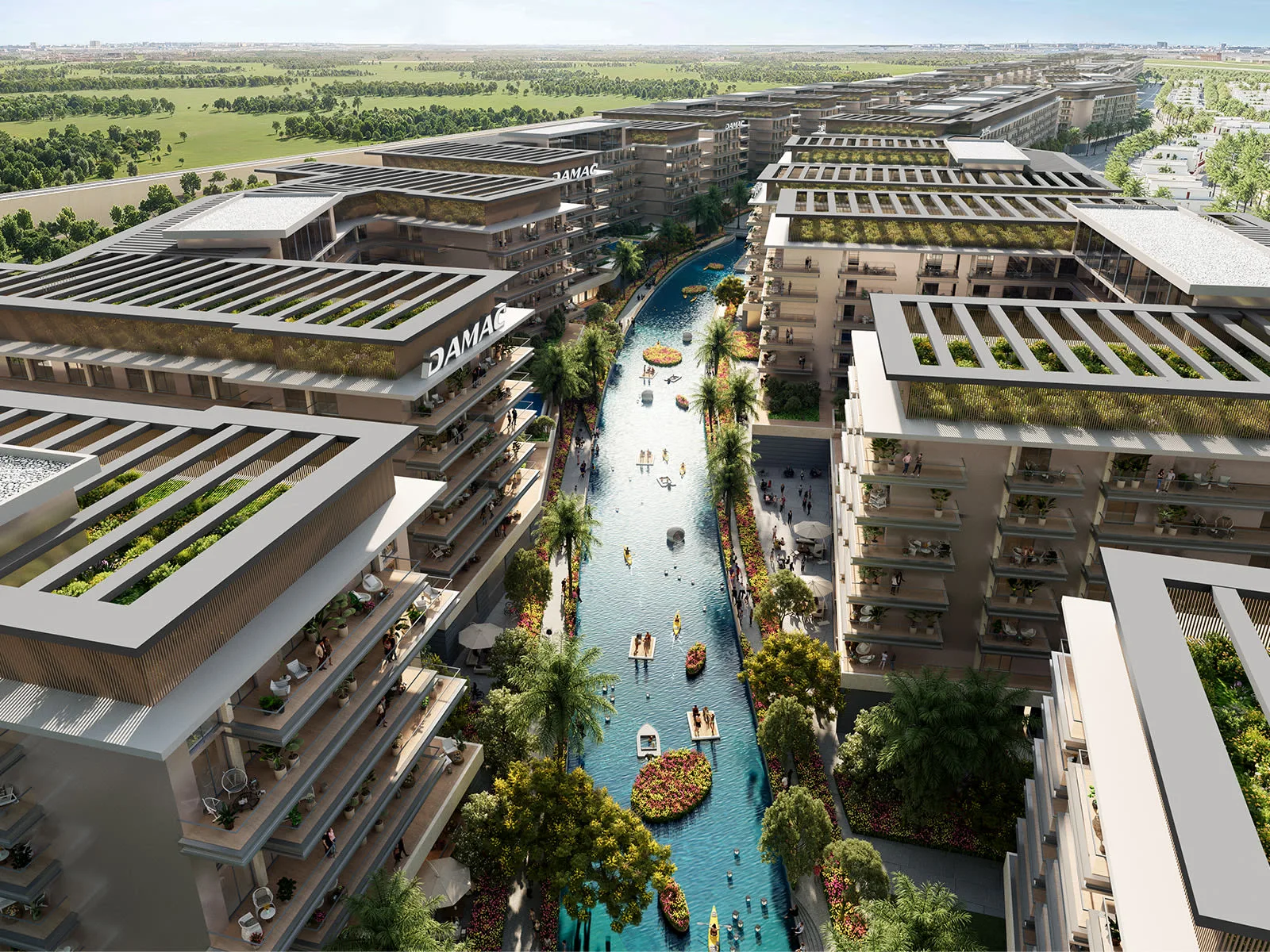 DAMAC Riverside Views — waterfront lifestyle marketing render