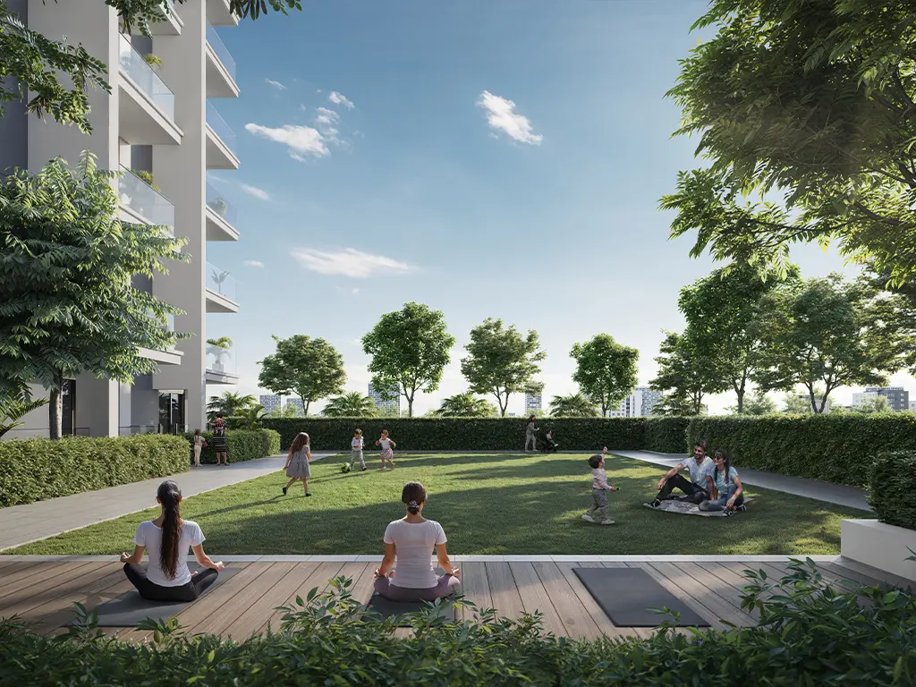 Rosehill at Dubai Hills Estate — exterior twin-tower marketing still