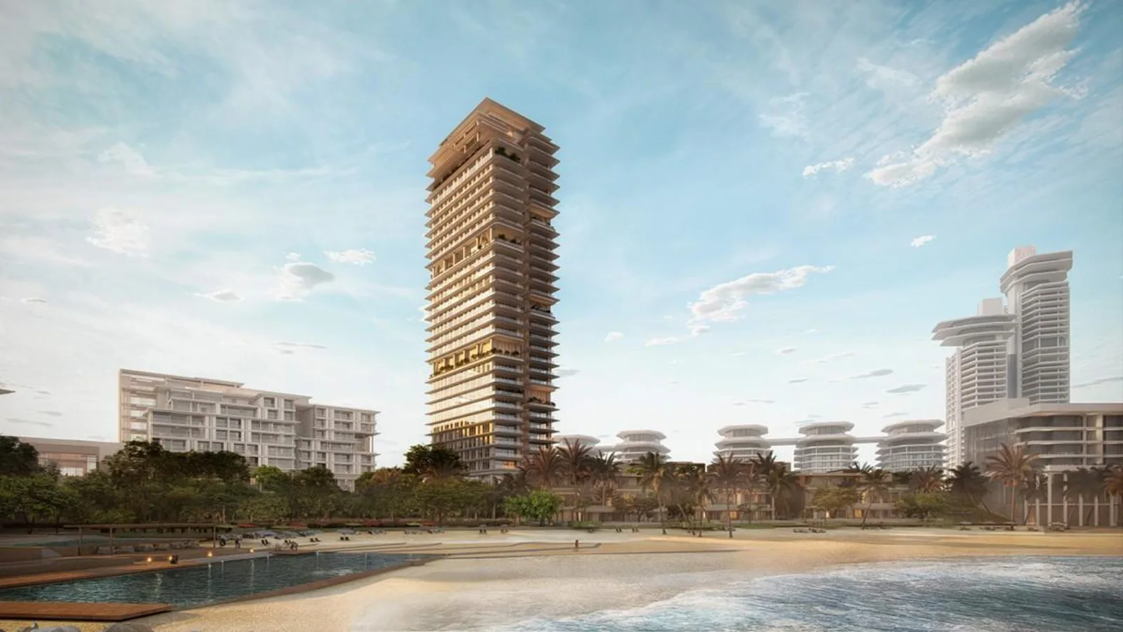 Rosewood Residences Dubai — day beachfront marketing exterior of the residential tower