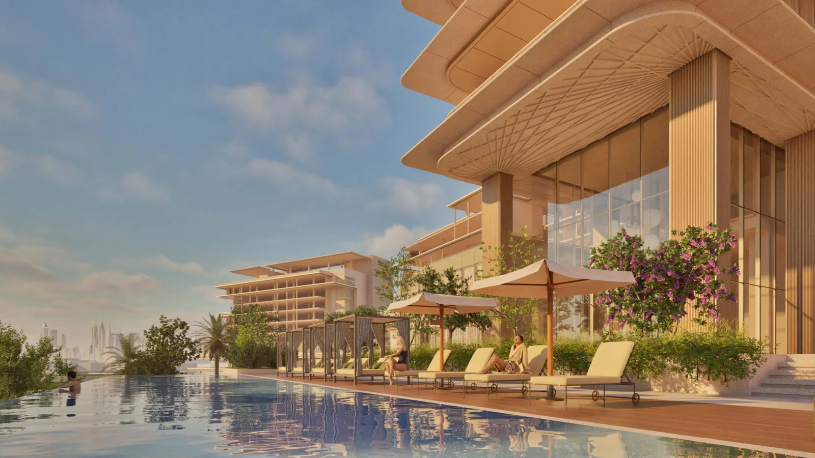 Rosewood Residences Dubai programme — amenity deck and pool marketing still