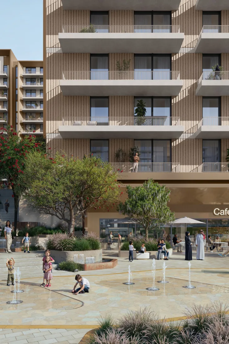 Roudah at Expo Valley Views — marketing exterior still of the valley-cluster buildings