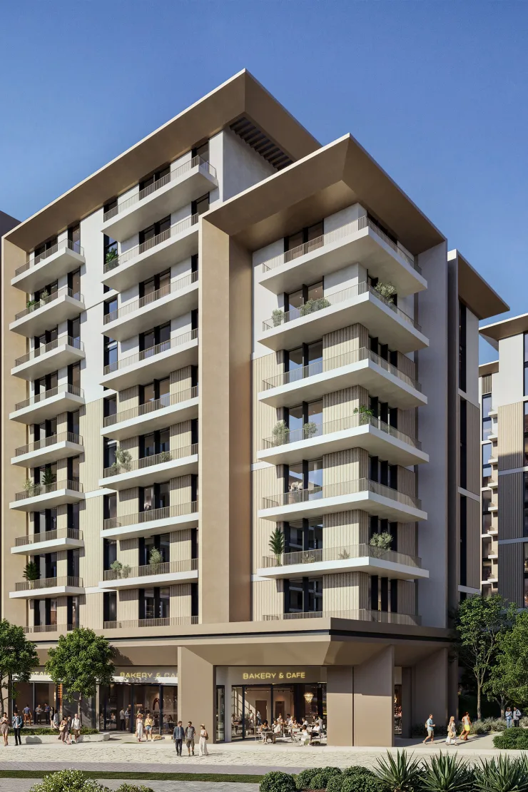 Expo Valley Views community — marketing aerial of the low-rise valley cluster