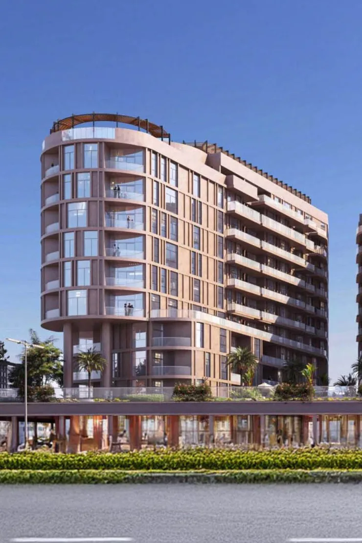 RPM Residence — closer plate of the left beige rounded tower over the glazed podium