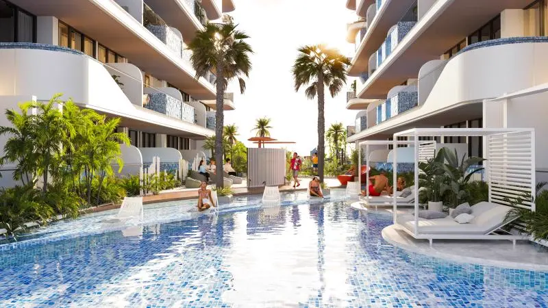 SAMANA Ocean Pearl — official courtyard leisure-pool still between the two residential wings