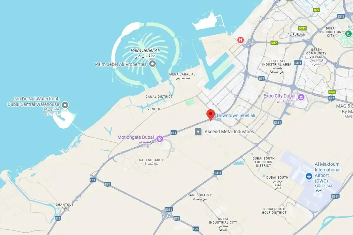 Samana Portside 2 — broker location map pin in Downtown Jebel Ali, not Palm Jebel Ali