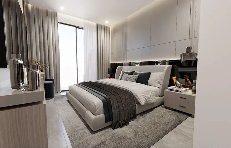 Samana Portside — broker-labeled bedroom interior render