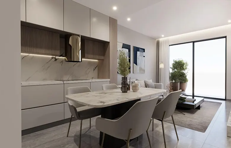 Samana Portside — broker-labeled dining interior render