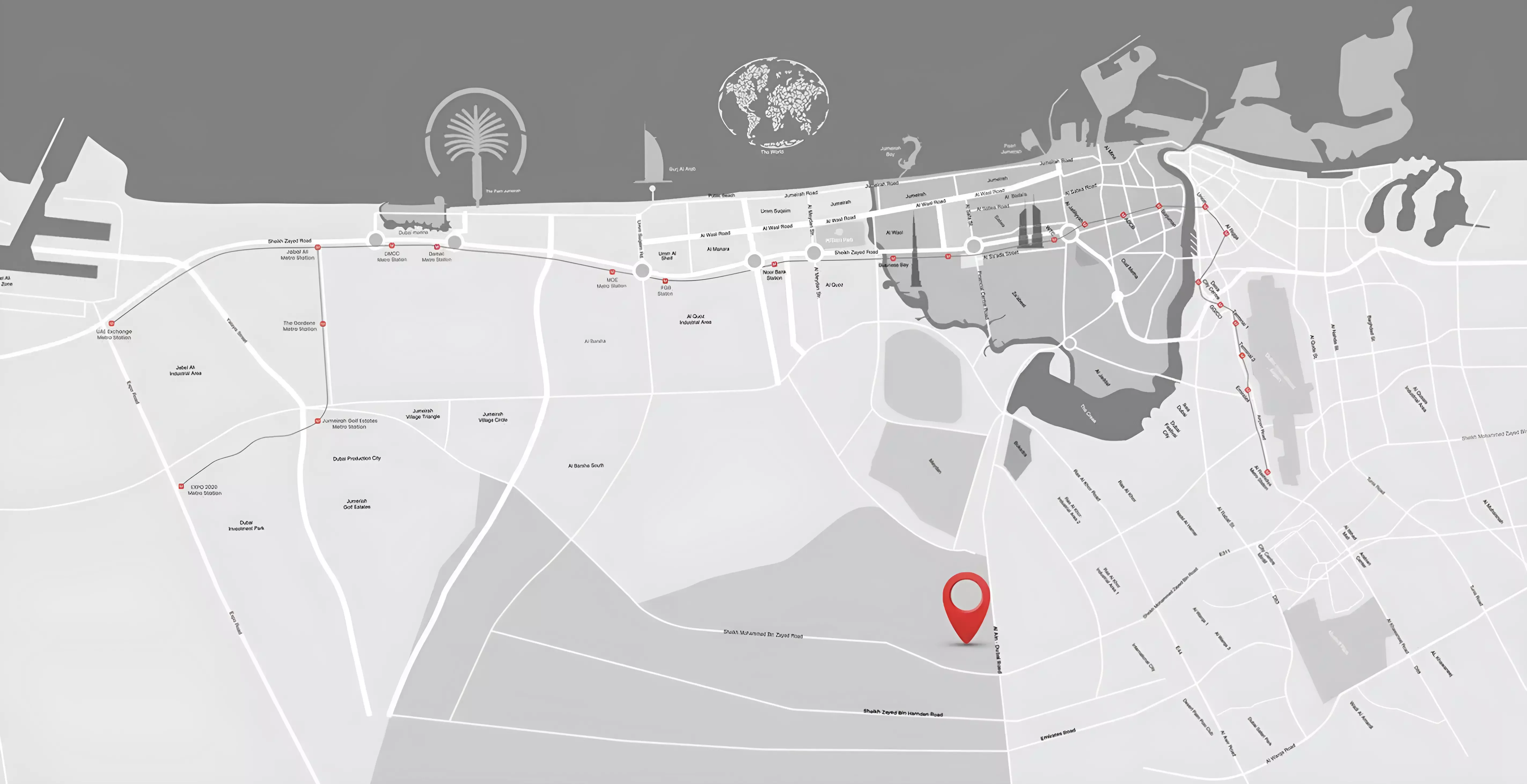 Samana Rome 3 — Property Finder location map pin in south-east Dubai near Sheikh Mohammed Bin Zayed Road