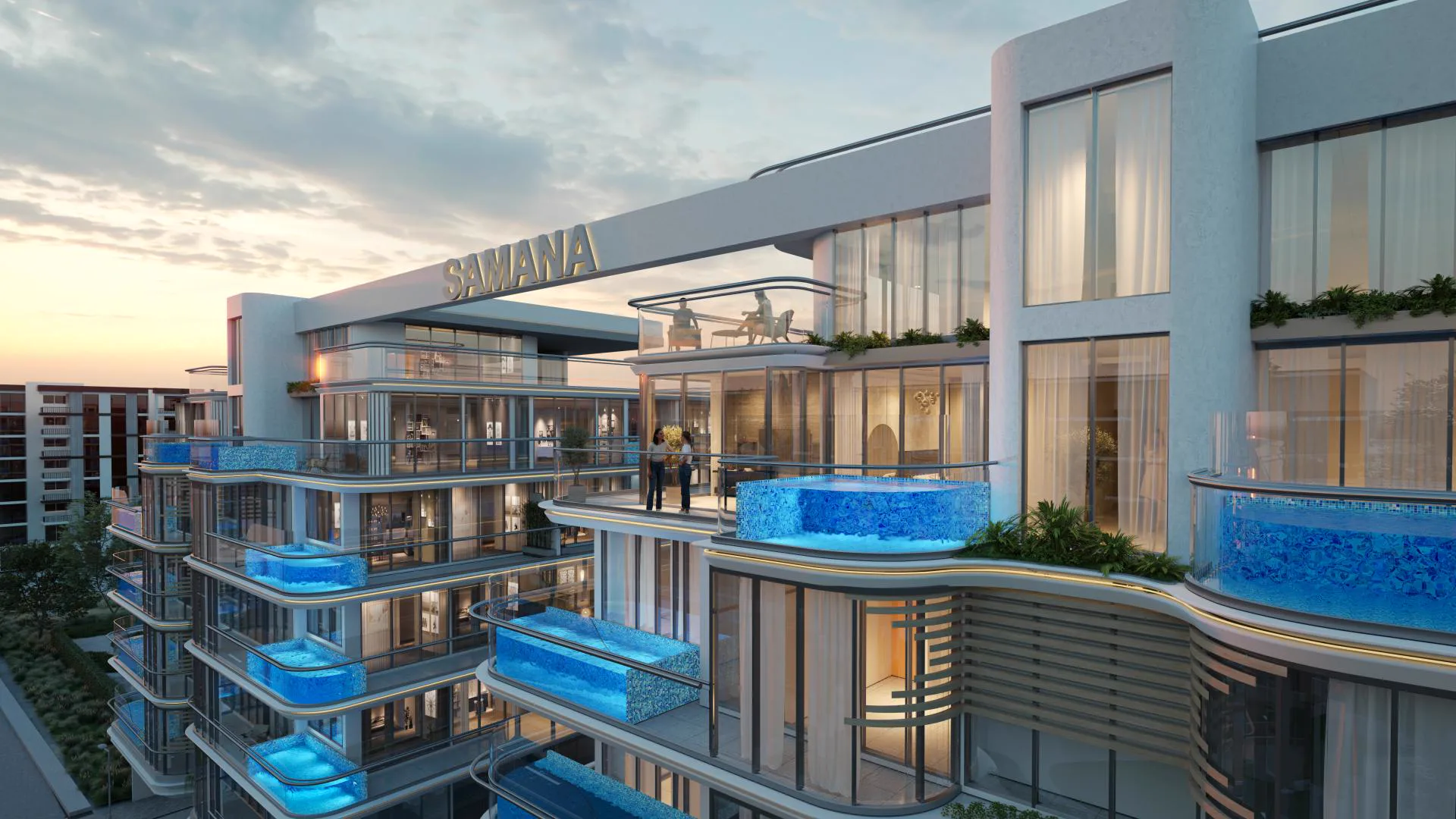 Samana Rome 3 — official Rome-series close-up of stacked private-pool balconies