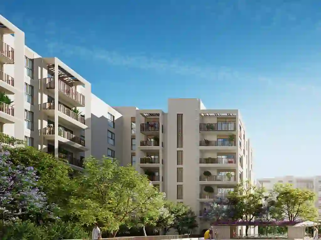 Savanna at Dubai Creek Harbour — street-level residential façade marketing render