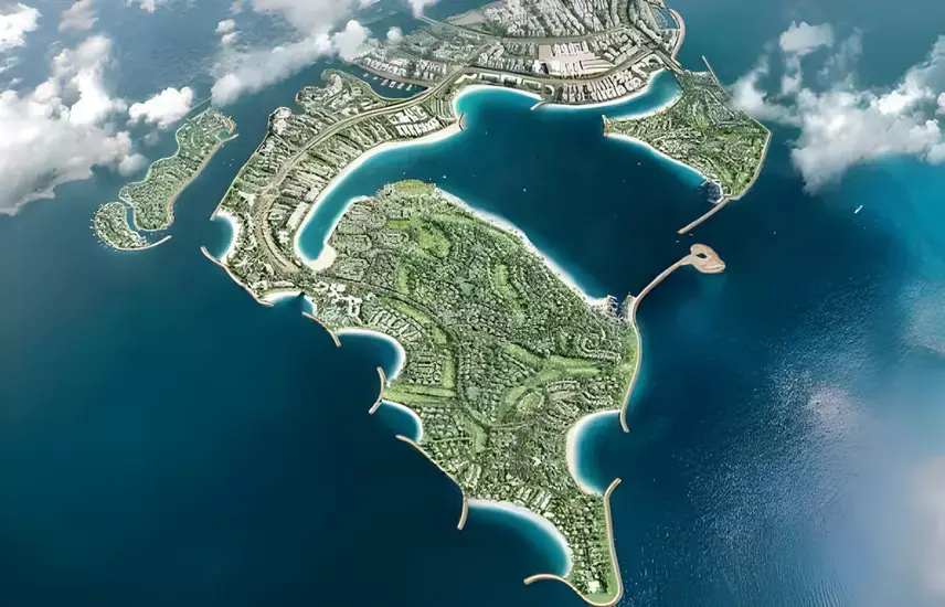 Dubai Islands wide aerial marketing still associated with Shione on Property Finder