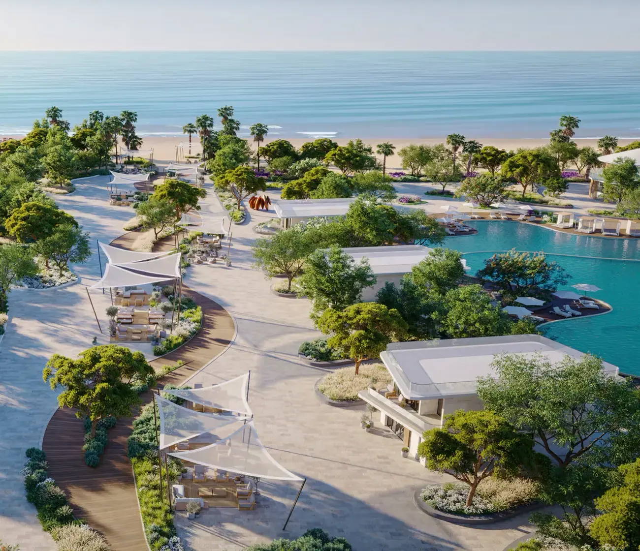 Shione by Beyond — beach club and pool deck amenity marketing still