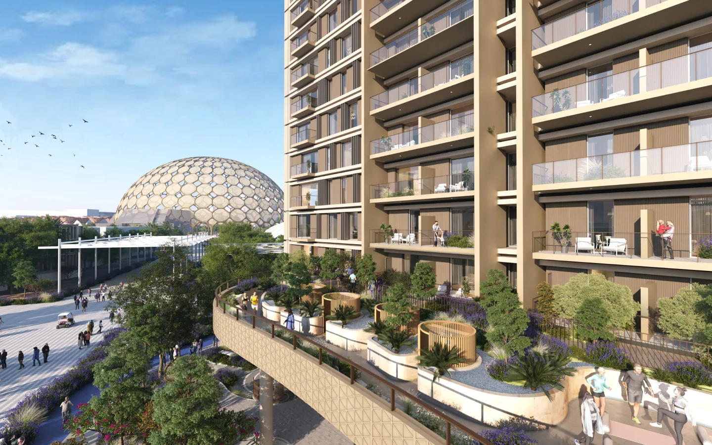 Sidr Residences 2 — official balcony stack looking toward Al Wasl Dome