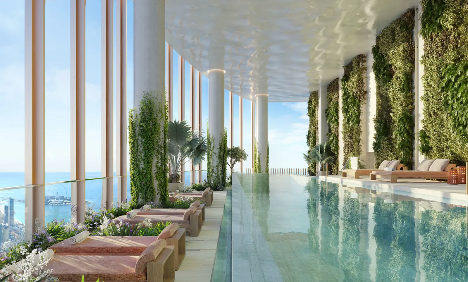 Six Senses Residences Dubai Marina — Level 109 Horizon skydeck marketing still with 25m lap pool