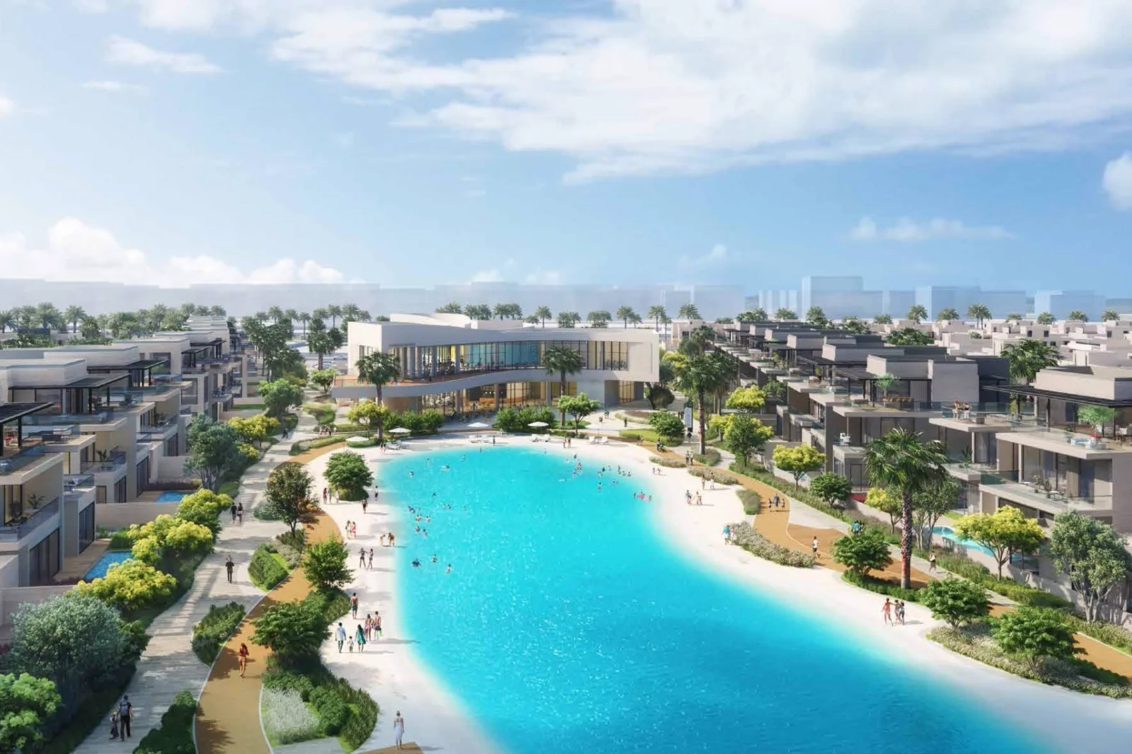 South Bay 5 Dubai South — Propsearch marketing still of the lagoon beach and clubhouse