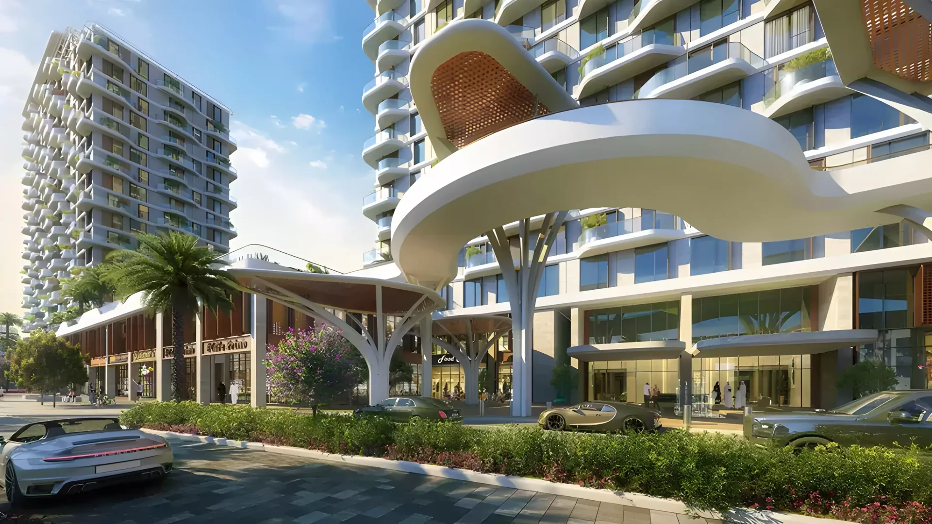 Takaya Melody — Property Finder canopy-street still of the Takaya podium and tower base