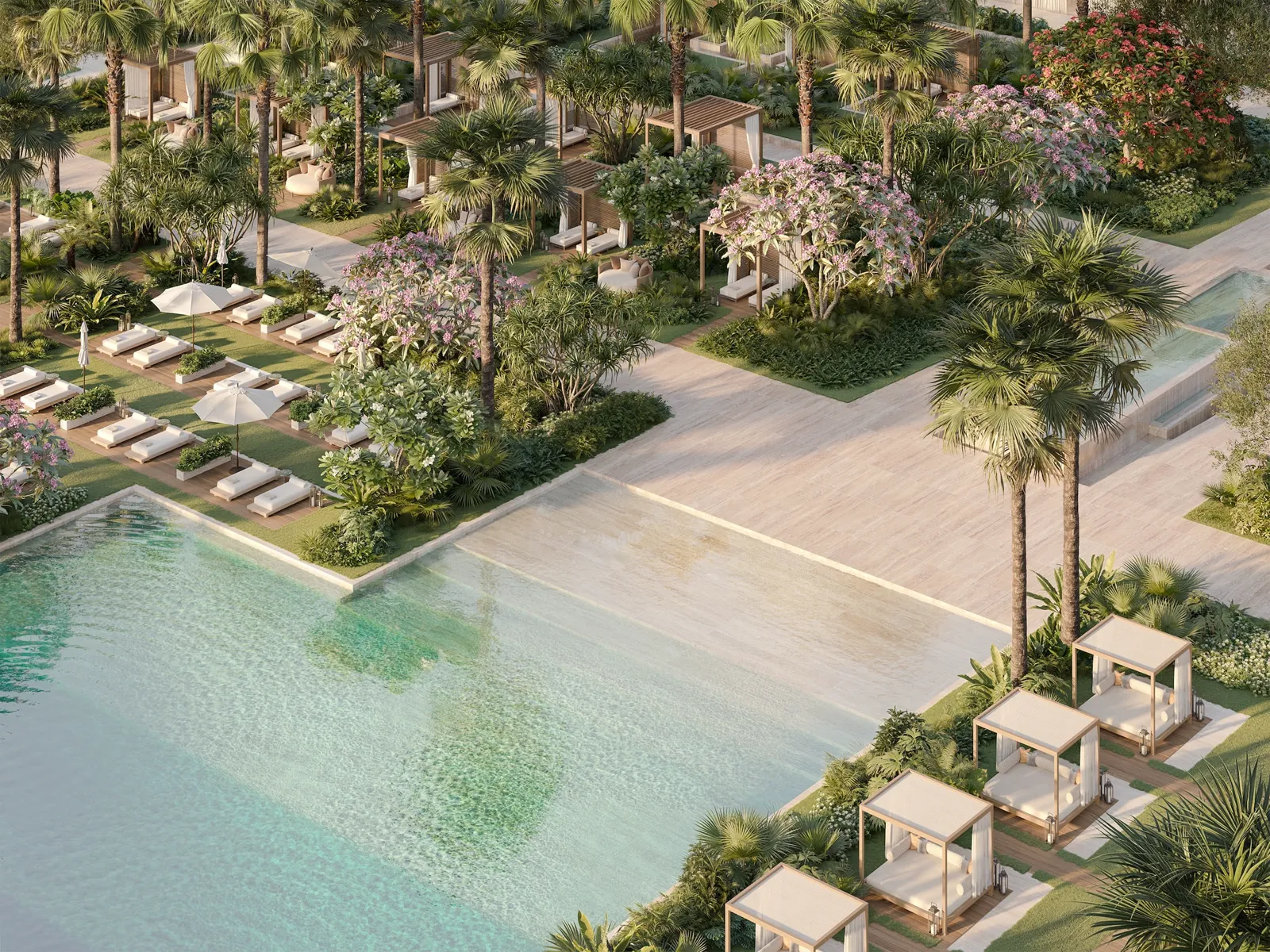 The Alba Residences — landscaped waterfront exterior marketing still (Omniyat)