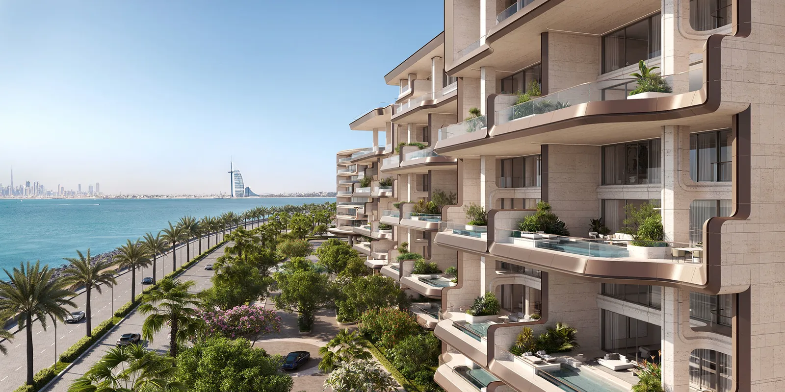 The Alba Residences — curved waterfront elevation marketing still (Omniyat)