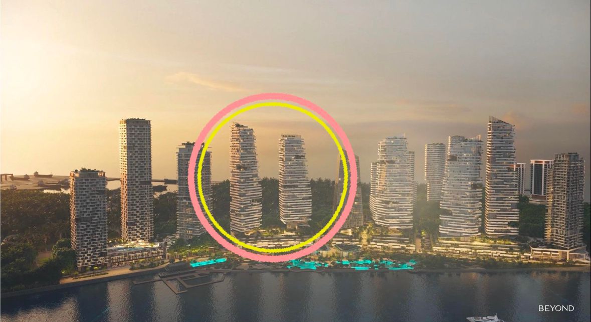 The Bay Towers — waterfront exterior marketing still